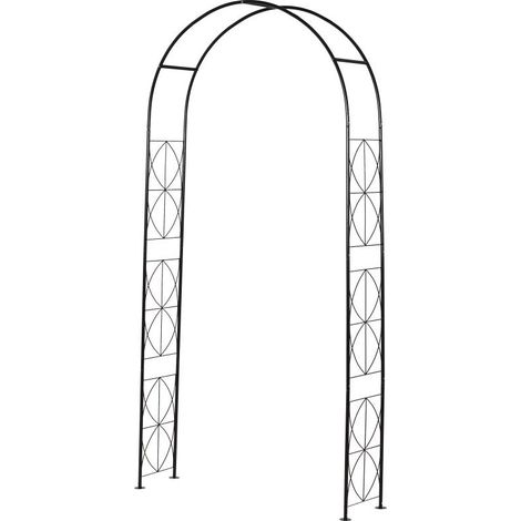 Arche de jardin avec treillis, toit arqué, métal noir, 114 x 30 x 230 cm, pour plantes grimpantes et décoration (1/5)