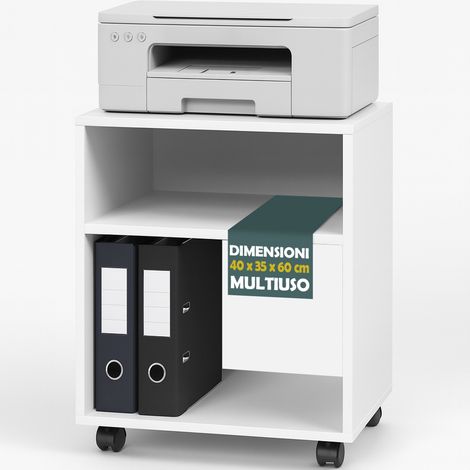 Mobile Ufficio Porta Stampante con Ruote Mobiletto Multiuso Bianco 40x35x60cm (1/5)