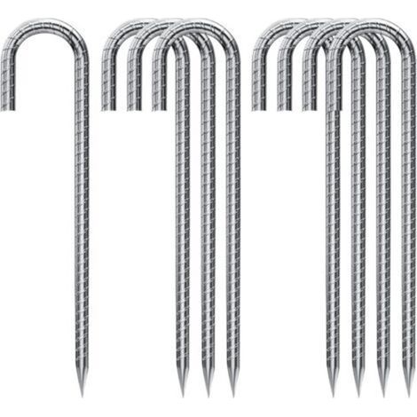 10er-Pack Bodenanker, verzinkte Stahl-Zeltnägel, Befestigungsheringe mit J-Haken, 30 cm lange Trampolin-Markisen-Bodenanker aus robustem Stahl