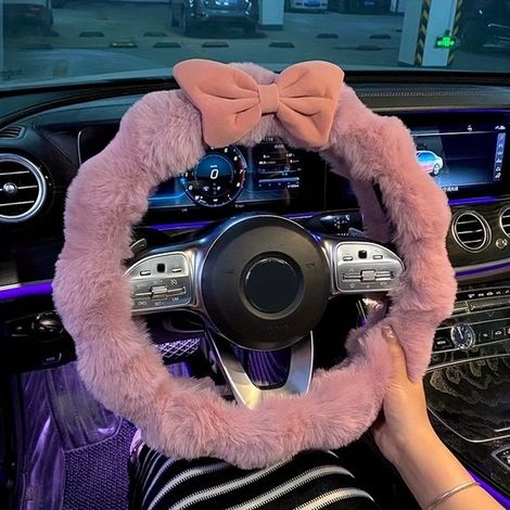 Funda de volante de felpa adorable. Apta para invierno, unisex, aprox. 38 cm de diámetro (rosa). (1/5)