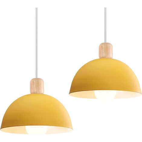 2X 20CM Plafones De Metal Vintage Amarillo Lámpara Colgante Moderna Lámparas De Colgar Sencilla E27 Para Restaurante Cocina