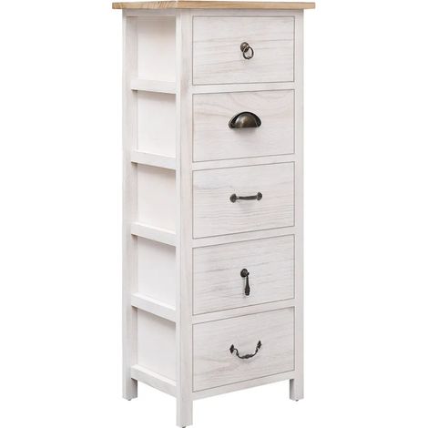 Aparador auxiliar con 5 prácticos cajones decorativo 35 x 25 x 87 cm fabricado en madera de paulownia blanca 020046458 (1/5)