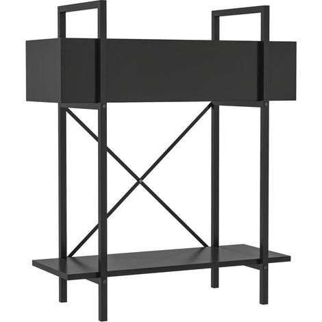 Support à plantes à 2 niveaux, étagère à fleurs d'intérieur/extérieur en métal, support à fleurs à plusieurs niveaux, escalier à fleurs de 70 cm de haut pour salon, jardin, balcon, noir