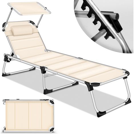 tillvex® Sonnenliege mit Dach und Kopfkissen Beige - Premium Polsterung Gartenliege Liegestuhl klappbar Strandliege mit verstellbarer Rückenlehne, gepolsterte Liegefläche Aluminium Liege