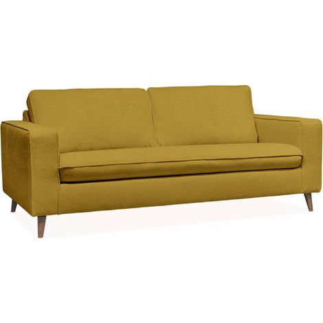 sweeek - 3-Sitzer Schlafsofa mit einer 12 cm dicken Matratze, Stoff, Senfgelb