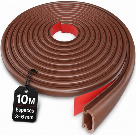 10 m Joint Porte d’Entrée & Joint Fenêtre Autocollant – Profil D 3–6 mm, TPE Caoutchouc Adhésif, Calfeutrage Porte, Isolant Thermique, Isolation Phonique, Bande d’Étanchéité, 2×5 m (Marron) (1/5)