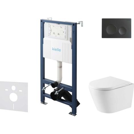 kielle Genesis New - Set bâti support, WC Nefia, Vortex Rimless+, siège softclose et bouton-poussoir Gemini New I, noir mat 30528SS48 (1/5)