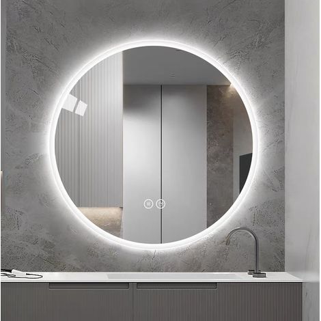 CHICFURN Espejo LED redondo 80 cm para baño, plateado, antivaho, 3 temperaturas, mural (1/5)