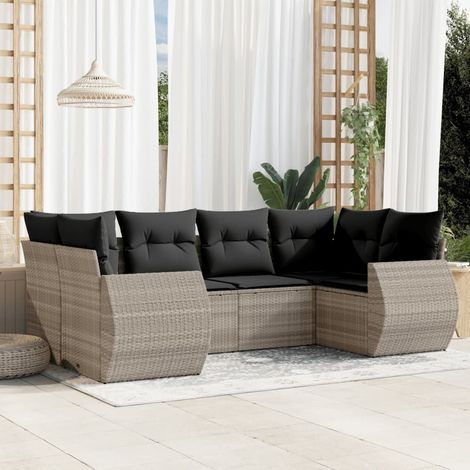 Salón de jardín 6 pcs con cojines gris claro resina trenzada (1/3)