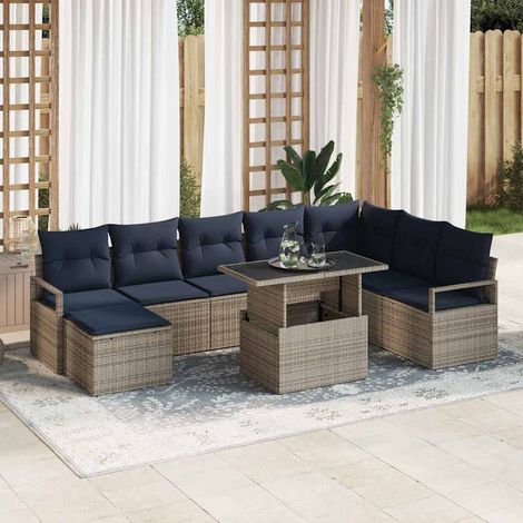 vidaXL Conjunto de sofá de jardín 9 uds. Gris y azul marino (1/5)