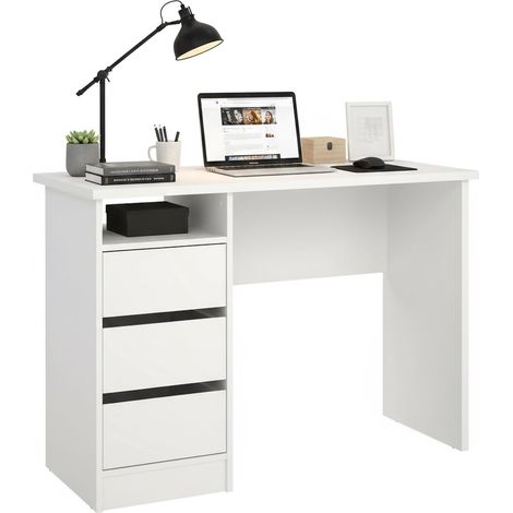 Dmora - Schreibtisch Huaning, Mehrzweckschreibtisch, Bürotisch für PC, Eckschreibtisch, 110x49 h76 cm, Weiß