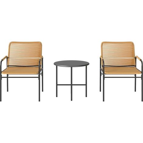 Ensemble bistro rotin 3 pièces : 2 fauteuils de jardin + table basse 54×66×76 cm, ensemble repas extérieur, couleur jaune (1/5)