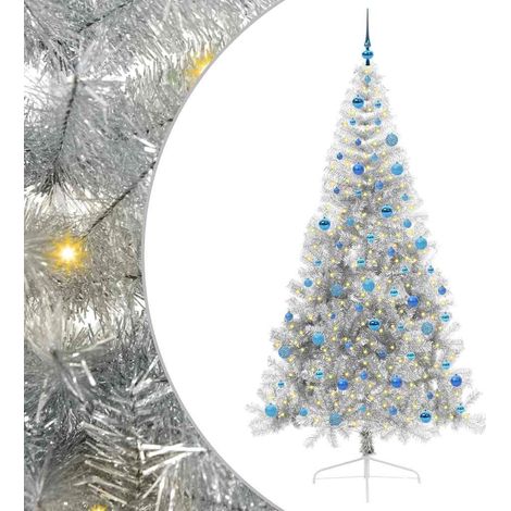 Sapin de Noël，Arbre de Noël artificiel pré-éclairé Argent 240 cm PET CFW99937 (1/5)