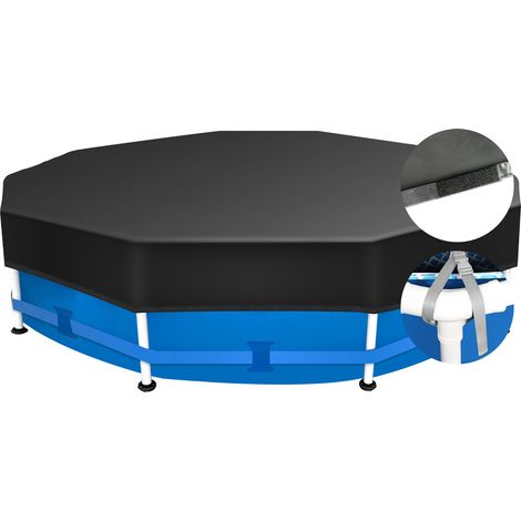 Sekey Bache Piscine Ronde Spéciale Piscines à Cadre Métallique Rond  avec Lanières Ajustables et Velcro  Antivent et Anti-Poussière  Toile Dense Résistante aux Déchirements, 366 cm, Noir (1/5)