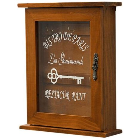 Spotact Boîte à Clés en Bois, Armoire à Clés Murale Rétro avec Porte Magnétique, Rangement en Bois Solide (1/5)