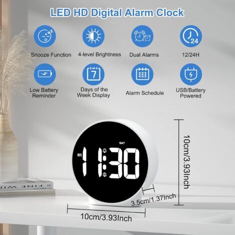 Sveglia Digitale a LED con Funzione Snooze, 4 Livelli di Luminosità, 2 Orari di Sveglia, Adatta a Bambini, Adolescenti e Anziani (1/4)