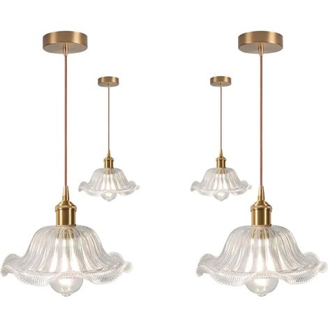 4pcs Suspension Luminaire Moderne,Lustre Abat-jour en Verre Vintage E27 Lampe de Plafond Design Fleurs Style Nordique,25cm (1/5)