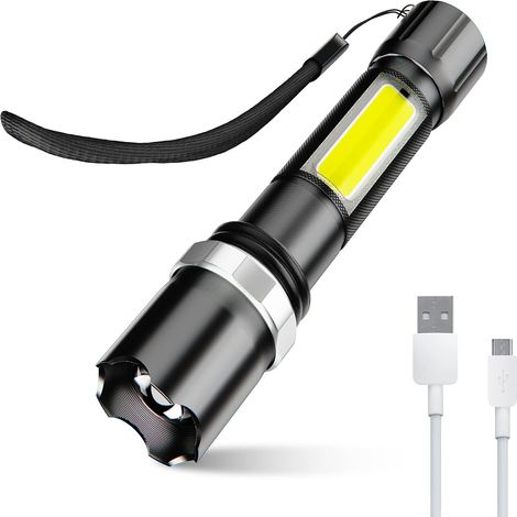 Lampe Torche LED - 600 Lm - Étanche IPX5 - Rechargeable USB - Zoom Réglable - Pour Camping Randonnée Pêche - Lot de 2 (1/5)