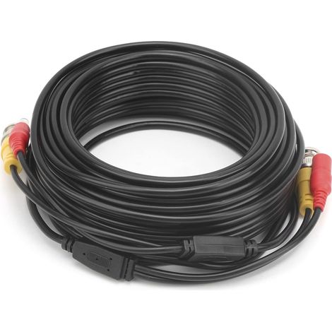 Câble Bnc, Câble d'extension de Caméra de Recul Fil de Caméra avec Transmission Stable PVC Noir pour Caméra de sécurité (49,2 Pieds) (1/5)