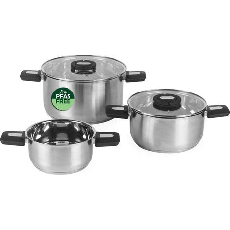 Juego de ollas apilables Salter BW14354 de acero inoxidable de 3 piezas (16/22/24 cm). (1/3)