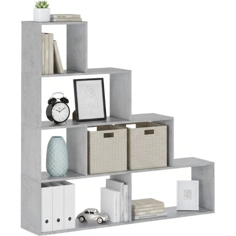 Bücherregal Serole, Bibliothek 3 Ebenen, Standmontage, Struktur Betonoptik, 145x28x143h cm, Betongrau