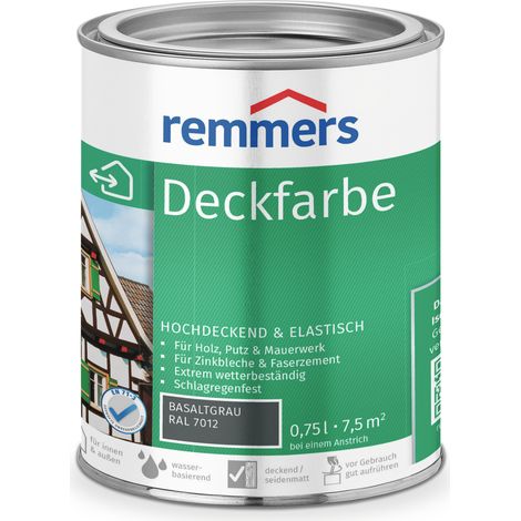 Remmers Deckfarbe basaltgrau (RAL 7012), 0,75 Liter, Deckfarbe für innen und außen, Wetterschutzfarbe viele Untergründe, hochdeckend, wetterfest