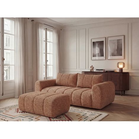 BOBOCHIC - Canapé droit fixe 3 places NESTY tissu chiné avec pouf Orange (1/5)