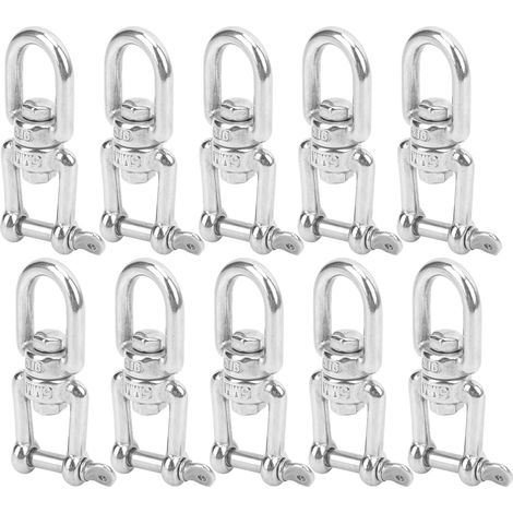 Lot de 10 mousquetons pivotants à double extrémité en acier inoxydable, accessoires de gréement M5