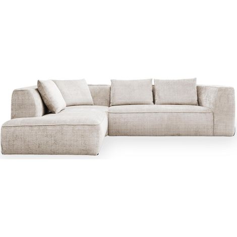 Mobilier Deco – Canapé d'angle en tissu beige – Angle gauche – Large assise moelleuse – Dossier rembourré – Dimensions L285xP250xH72 cm (1/5)