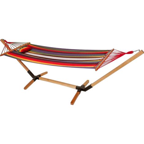 Hamac suspendu transat transat surface de couchage transat de jardin, bois dur coton rouge multicolore, LxPxH 310x100x100cm