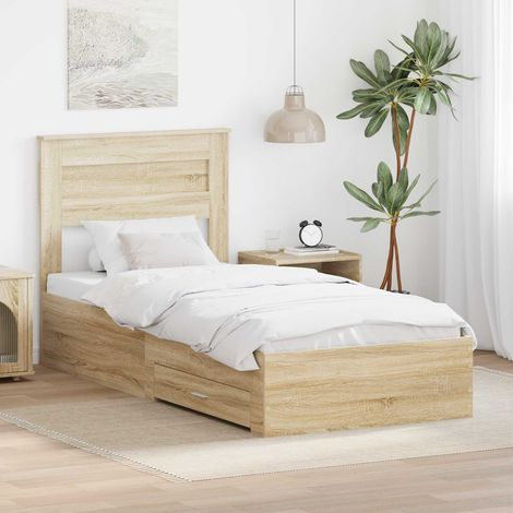 Cadre de lit avec tiroir-Structure de lit avec rangement Sonoma Chêne et Argent 75 x 190 cm 893966 (1/5)