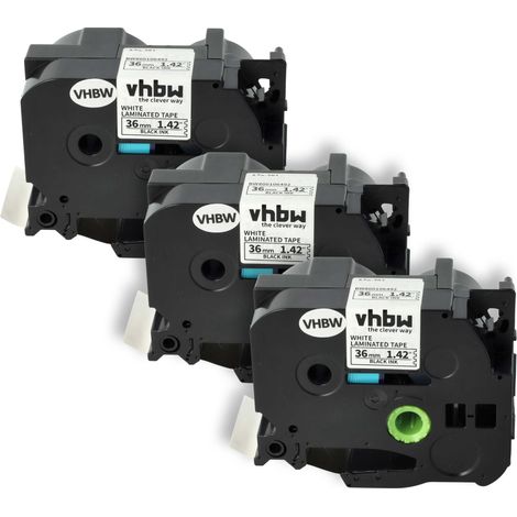 vhbw 3x Label Tape compatible with Brother P-Touch 9600, 9800PCN, 9500pc, 9700PC Label Printer 8m x 36 mm, Black on White