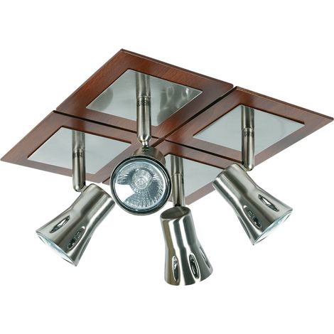 Plafonnier carré bois/chrome 4xGU10 Modeno Candellux (1/2)