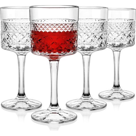 Lot de 4 verres à vin carrés en cristal sans plomb avec longue tige, 382,7 g, cadeaux de vin pour mariage, anniversaire (1/5)