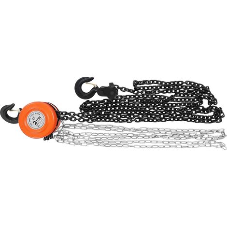 Palans à chaîne, capacité de charge de 2T, chaîne en acier manuelle de 3M, Orange (1/2)