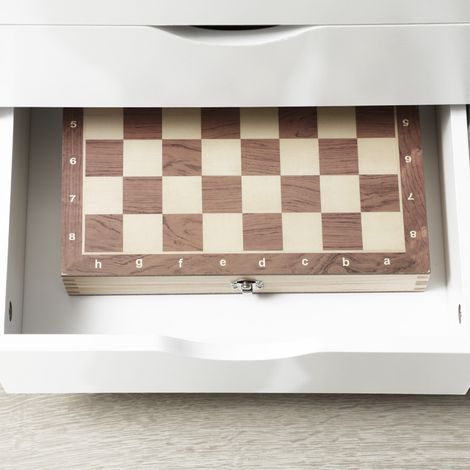 Armoire blanche pour bureau en bois massif, 4 tiroirs, 3 étagères, 4 roues pivotantes (1/5)