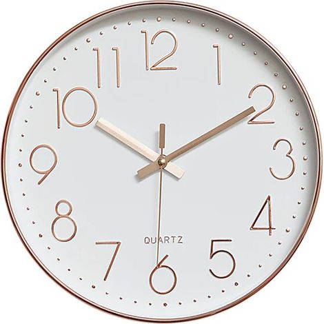 Horloge murale design moderne - avec horloge murale à quartz silencieuse - sans tic - tac - alimenté par batterie - or rose 30 cm (1/4)