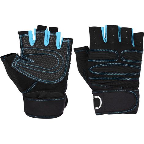 Gants de musculation, bandage de poignet pour l'entraînement et le fitness (bleu clair, M) (1/5)