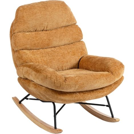 Sillón balancín acolchado con patas de acero y patines de madera, amarillo (1/5)