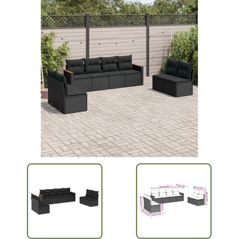 The Living Store 8-tlg. Garten-Sofagarnitur mit Kissen Schwarz Poly Rattan - Gartensofas - Outdoor Möbel - Gartenmöbel Set - Rattan Sofa - Lounge Set (1/3)