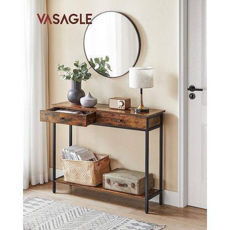 VASAGLE Tavolo Consolle, Tavolo da Ingresso, con 2 Cassetti, Struttura in Metallo, per Corridoio, Camera da Letto, Soggiorno, Stile Industriale, Marrone Vintage e Nero (1/5)