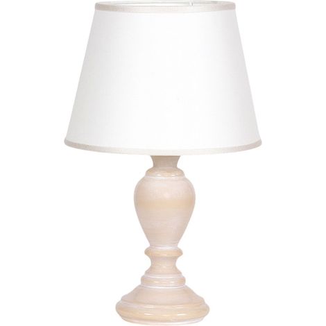 Lumetto In Legno Classico Ocra Sbiancato Con Paralume 1 Luce Anatra