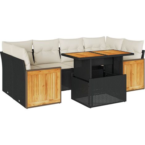 vidaXL Set Divani da Giardino con Cuscini 7pz Nero Polyrattan Acacia (1/5)