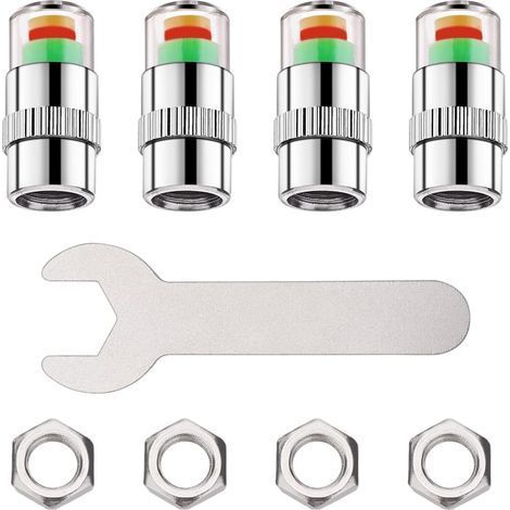 Bouchons de Tige de Valve de Moniteur de Pression de Pneu de Voiture, 4 pcs universels indicateur de capteur de Pneu Bouchons de Valve de Pneu + 4 pcs écrou antivol + clé, 3 Couleurs Moniteur (1/5)