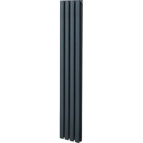 Radiatore a colonna ovale 1600mm x 240mm Designer Doppio pannello Termosifone Grigio antracite Acciaio Orizzontale Inclusi Spazzola per la pulizia Kit di fissaggio e staffe