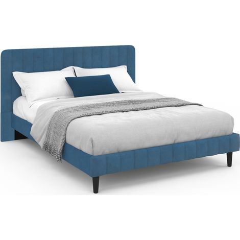 Doppelbett ANNIE mit Kopfteil und Bettkasten 140 x 190 cm blauer Samt