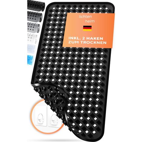 Tapis antidérapant pour bain 88 x 40 cm Sans BPA Tapis de bain noir pour bébé, enfants et personnes âgées (1/5)