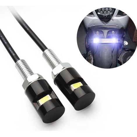 Lot de 2 feux de plaque d'immatriculation, étiquette d'immatriculation à vis, ampoule LED blanche 12 V, étanche/anti-pluie, support de lumière en aluminium noir, légal pour voiture, moto, camion, camp (1/4)