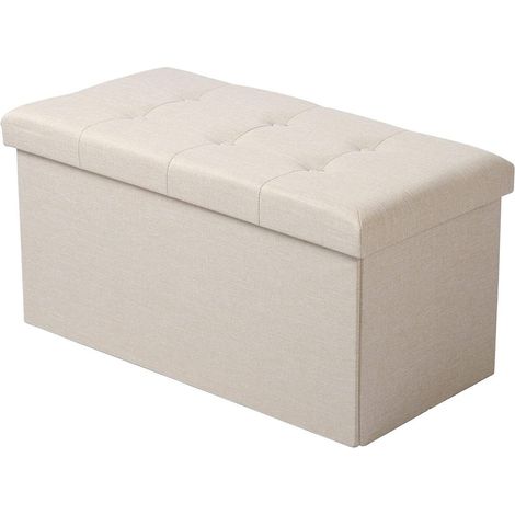 WOLTU Sitzhocker mit Stauraum Sitzbank faltbar Truhen Aufbewahrungsbox, Deckel abnehmbar, Gepolsterte Sitzfläche aus Leinen, 76x37,5x38 cm, Cremeweiß