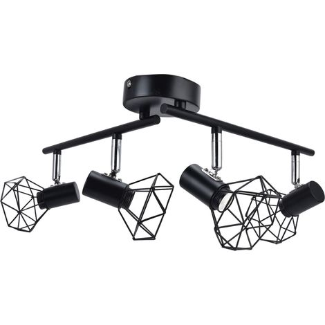 Douille E14 pour spot orientable à 4 têtes, en fer forgé creux, noir, 85-265 V, pour magasin ou hall d'exposition (1/5)